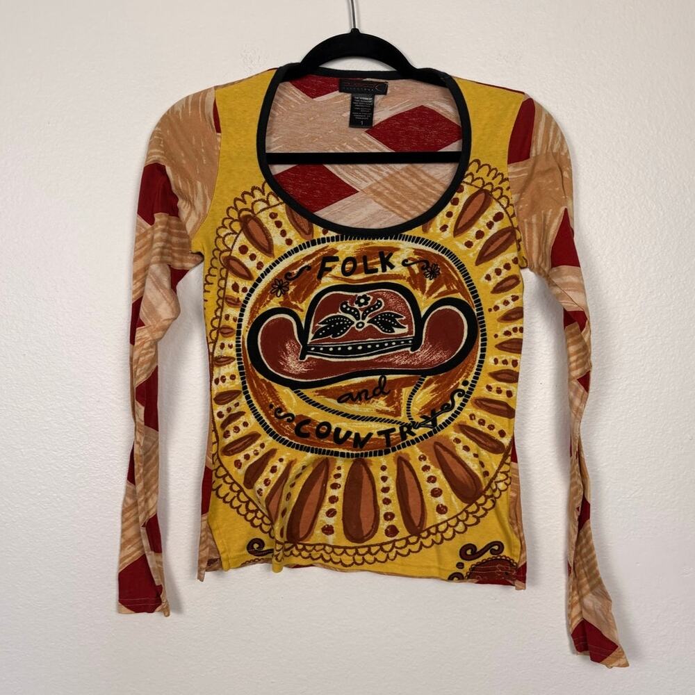 Custo Barcelona Y2K Folk Country Cowboy Rare Graphic Top Western 1 Size Small